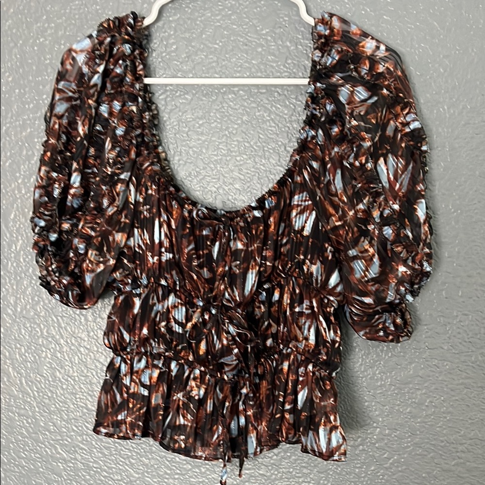 House of Harlow 1960// XS Elegant Brown and Blue Women's Top